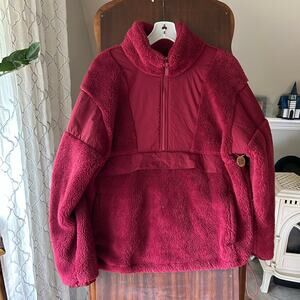 Victoria's Secret Pink Oversize Teddy Half Zip fleece sweatshirt Large NWT